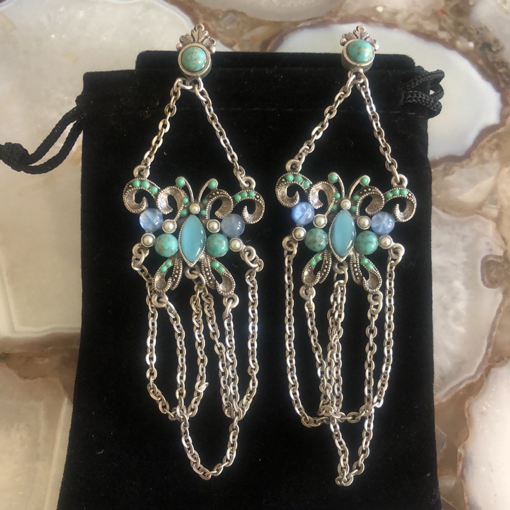 Semi-Precious Spotted Boho Butterfly Earrings,NWT